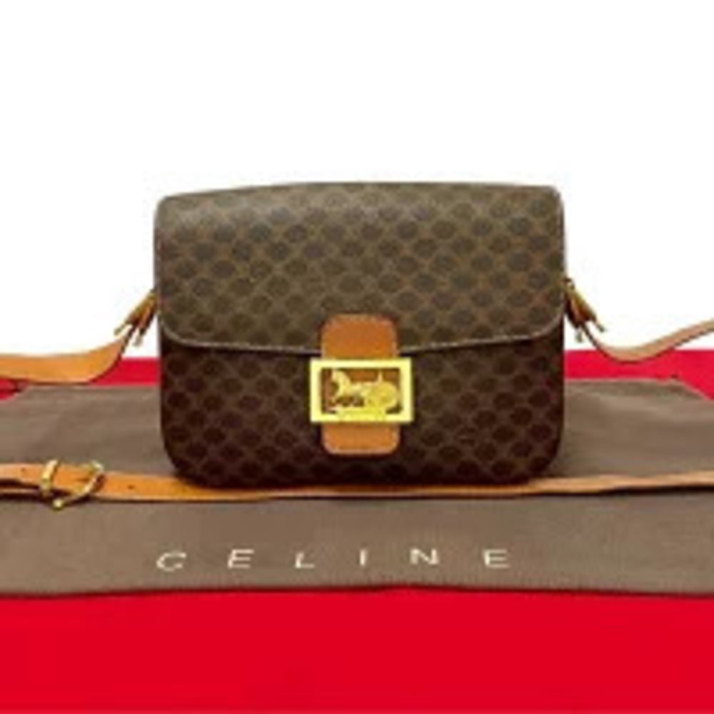 Celine Macadam Blazon Triomphe Carriage Leather Shoulder Bag Sacoche Brown